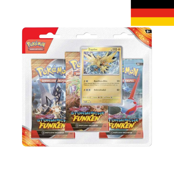 Pokemon Karmesin & Purpur 08 Stürmische Funken 3-Pack Blister DE