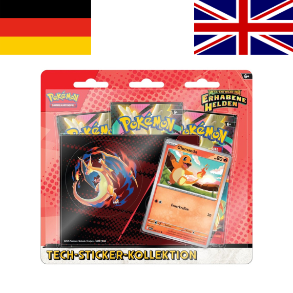 Pokemon Mega Entwicklung Erhabene Helden Tech Sticker Kollektion Glumanda DE / EN